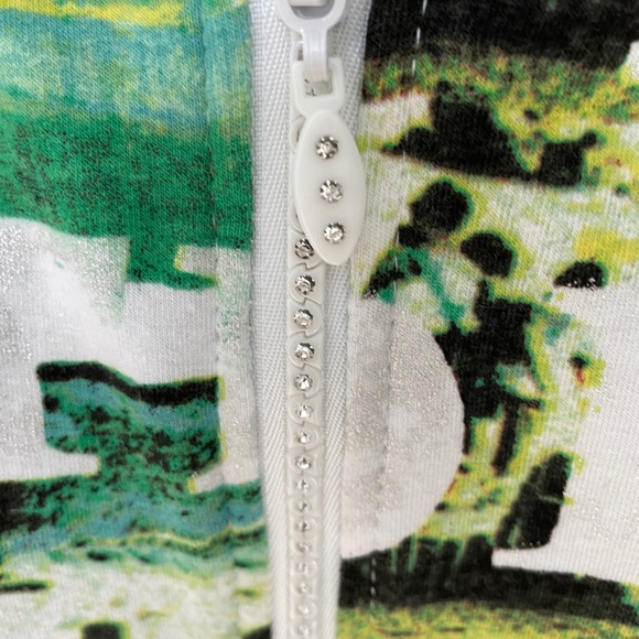 ONQUE Casuals ST. TROPEZ Postcard Print JACKET With RHINESTONE Zipper Medium - Picture 3 of 16